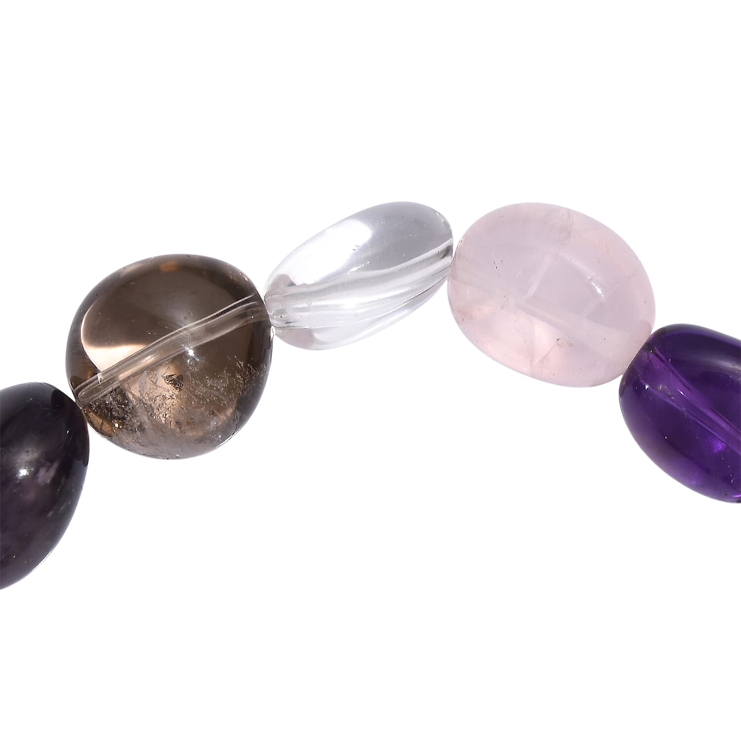 Neapolitan Dreams - Natural Zambian Amethyst,Galilea Rose Quartz, Smoky Quartz & Crystal Quartz Bracelet (Stretchable) 200.00 Ct.
