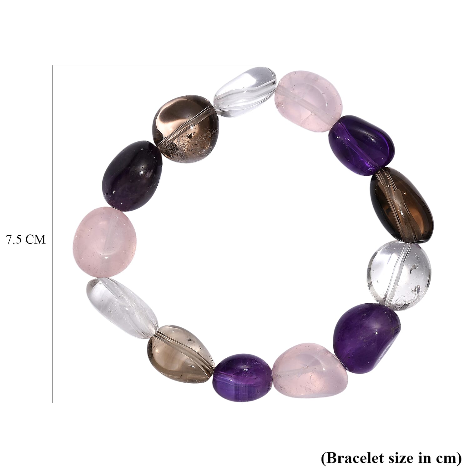Neapolitan Dreams - Natural Zambian Amethyst,Galilea Rose Quartz, Smoky Quartz & Crystal Quartz Bracelet (Stretchable) 200.00 Ct.
