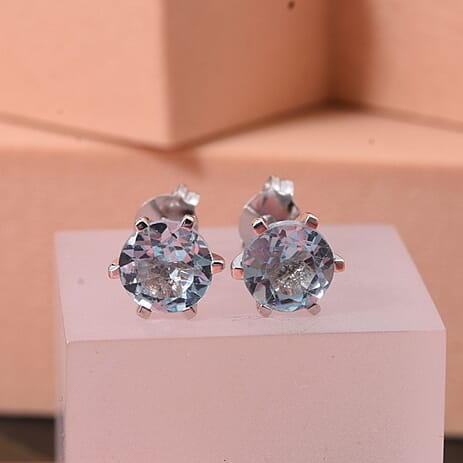 D'Joy Skyblue Topaz Earring in Rhodium Overlay Sterling Silver 2.22 Ct.