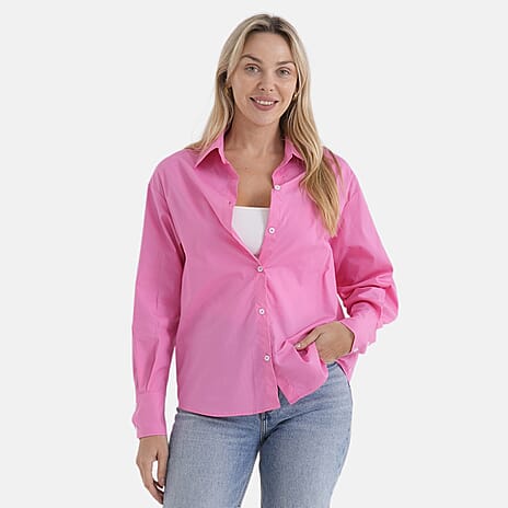 - Maisi 100% Cotton Classic Shirt (Size M, Fit 12 To 14) - Pink