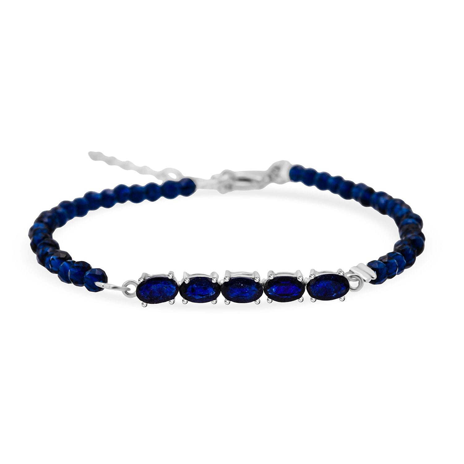 Masoala Sapphire Bracelet (Size - 7.5- 1.5 Inch) in Rhodium Overlay Sterling Silver 2.68 Ct.