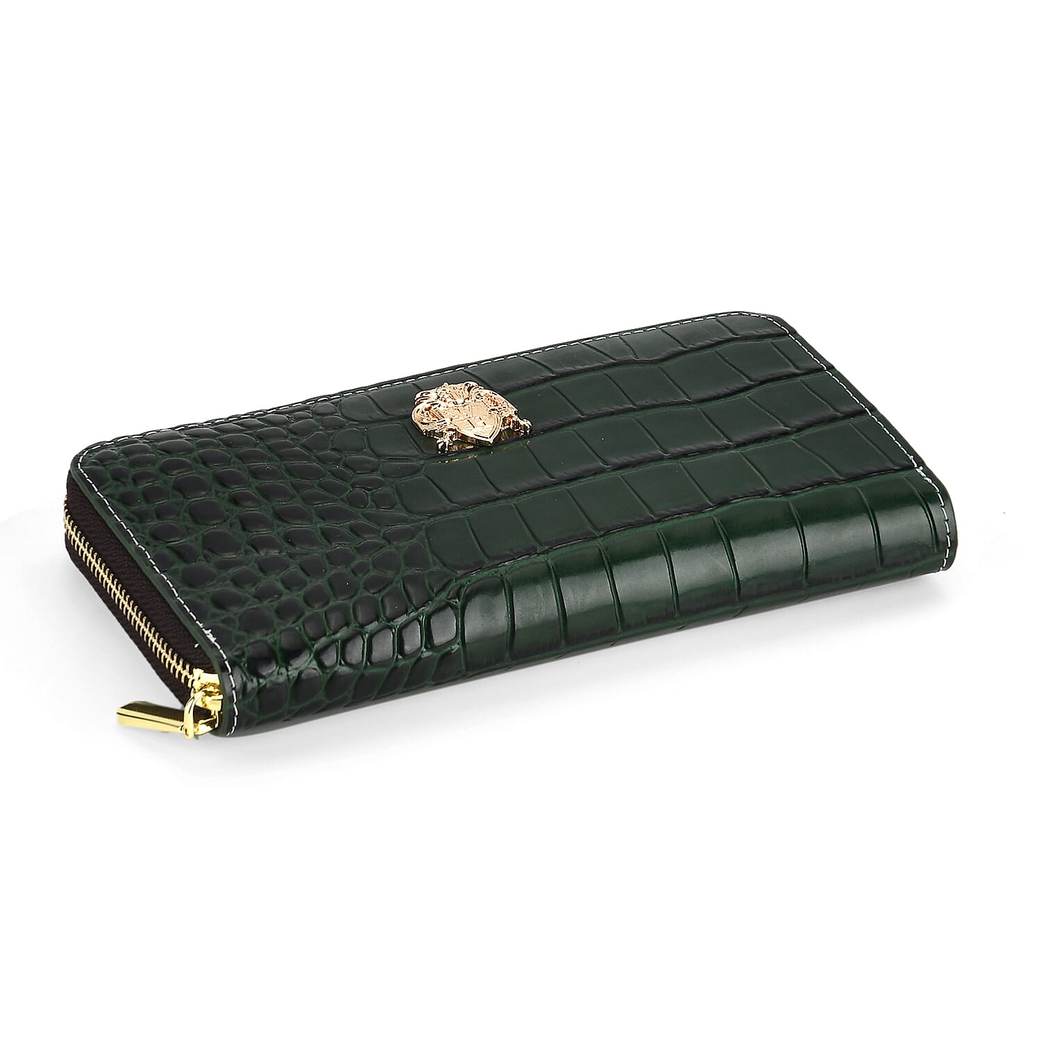 WILLIAM HUNT RFID Croc Embossed 100% Genuine Leather Wallet - Green