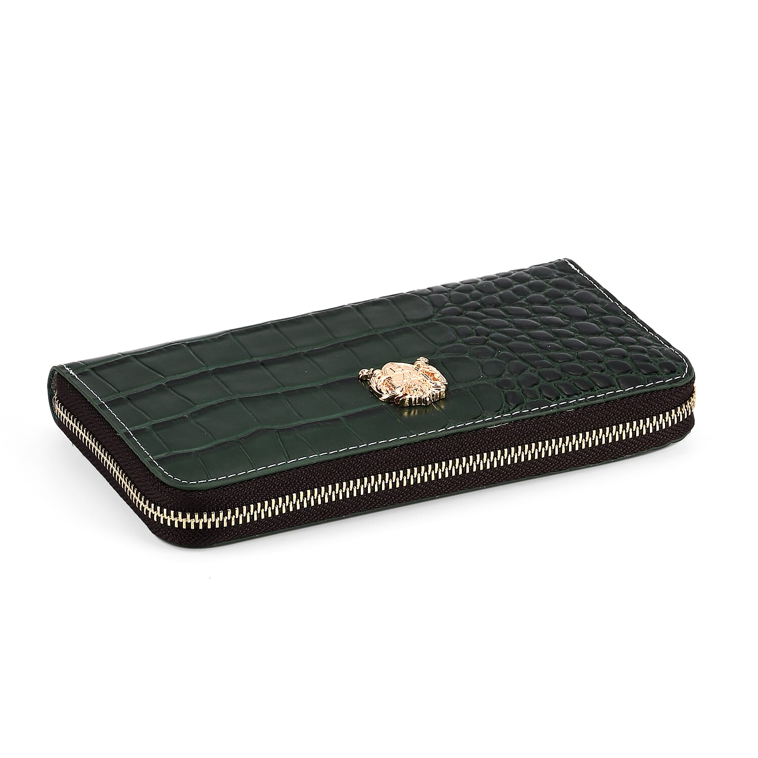WILLIAM HUNT RFID Croc Embossed 100% Genuine Leather Wallet - Green