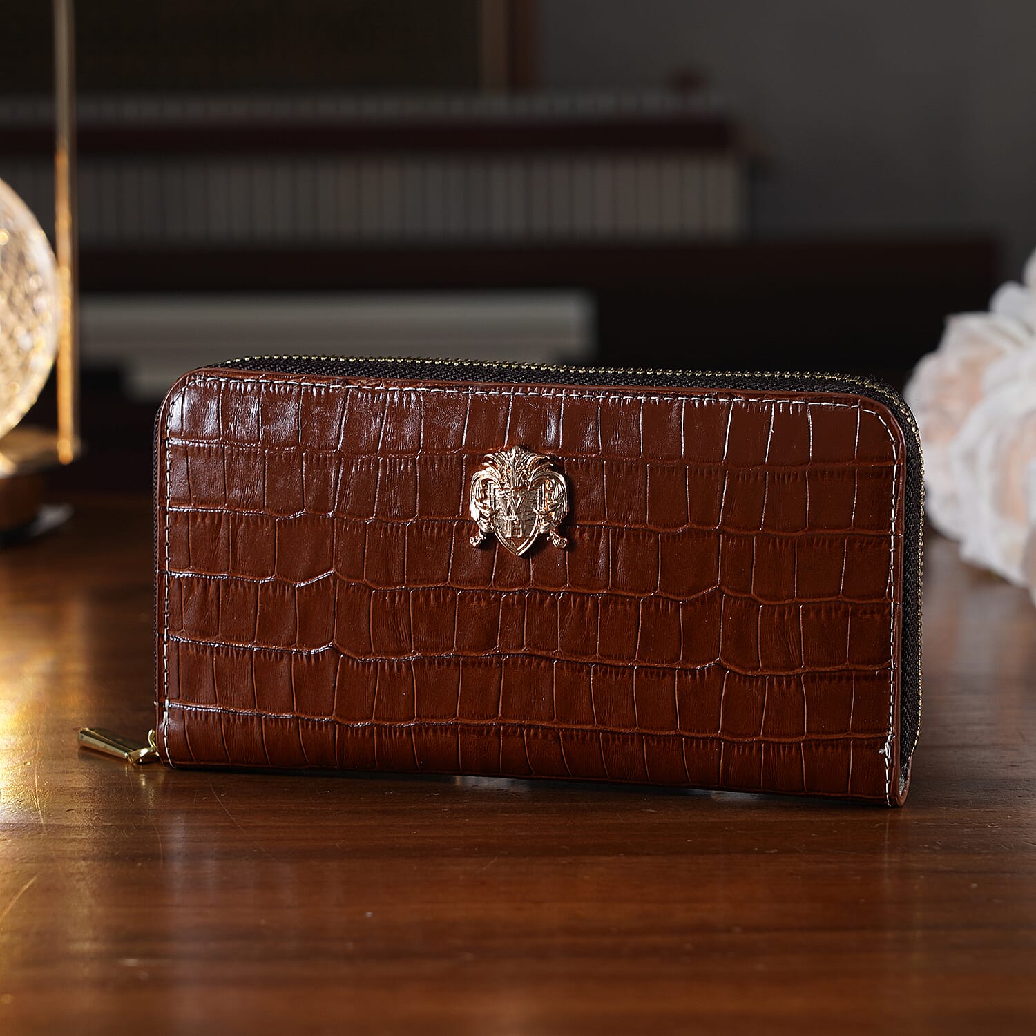 WILLIAM HUNT RFID Croc Embossed 100% Genuine Leather Wallet - Brown