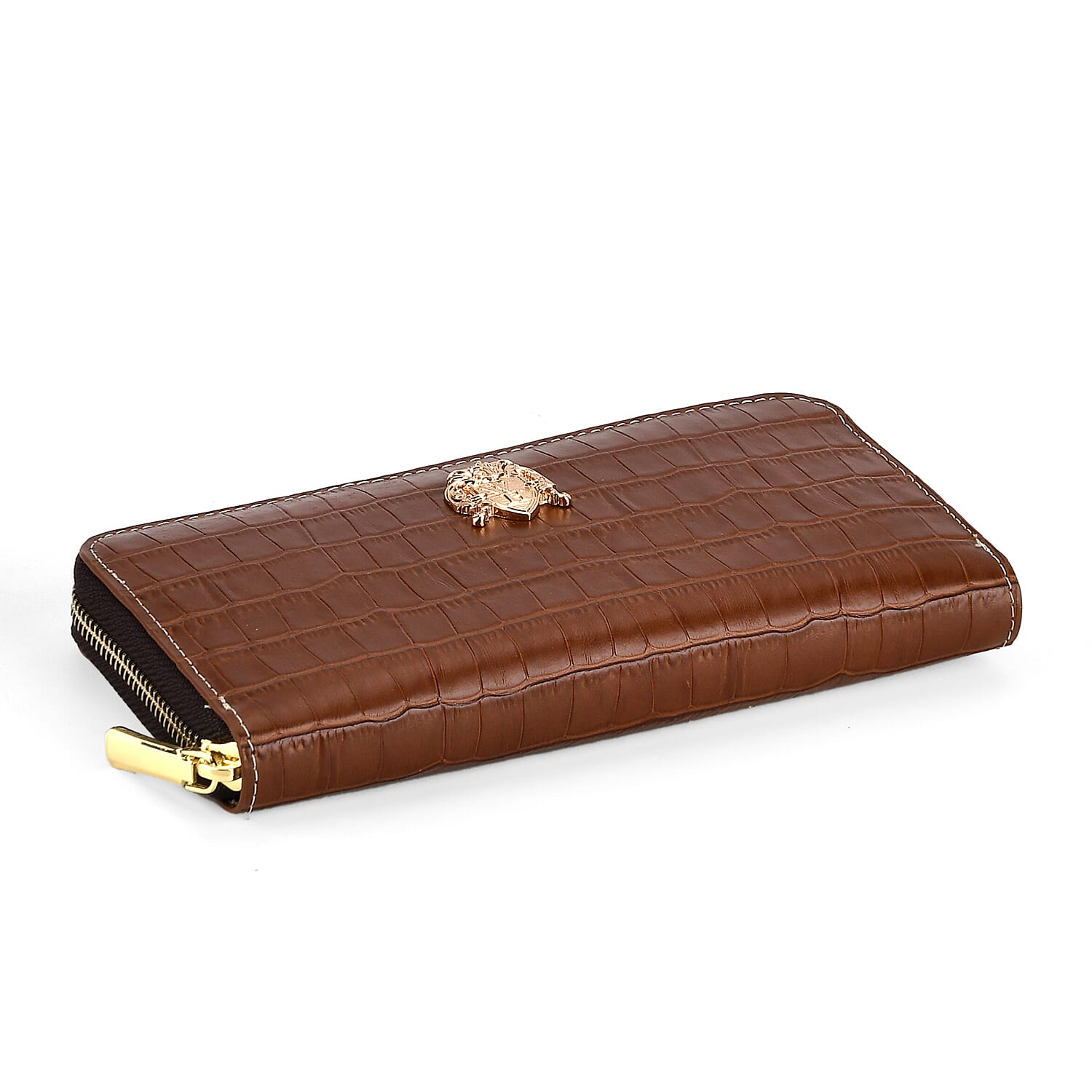 WILLIAM HUNT RFID Croc Embossed 100% Genuine Leather Wallet - Brown