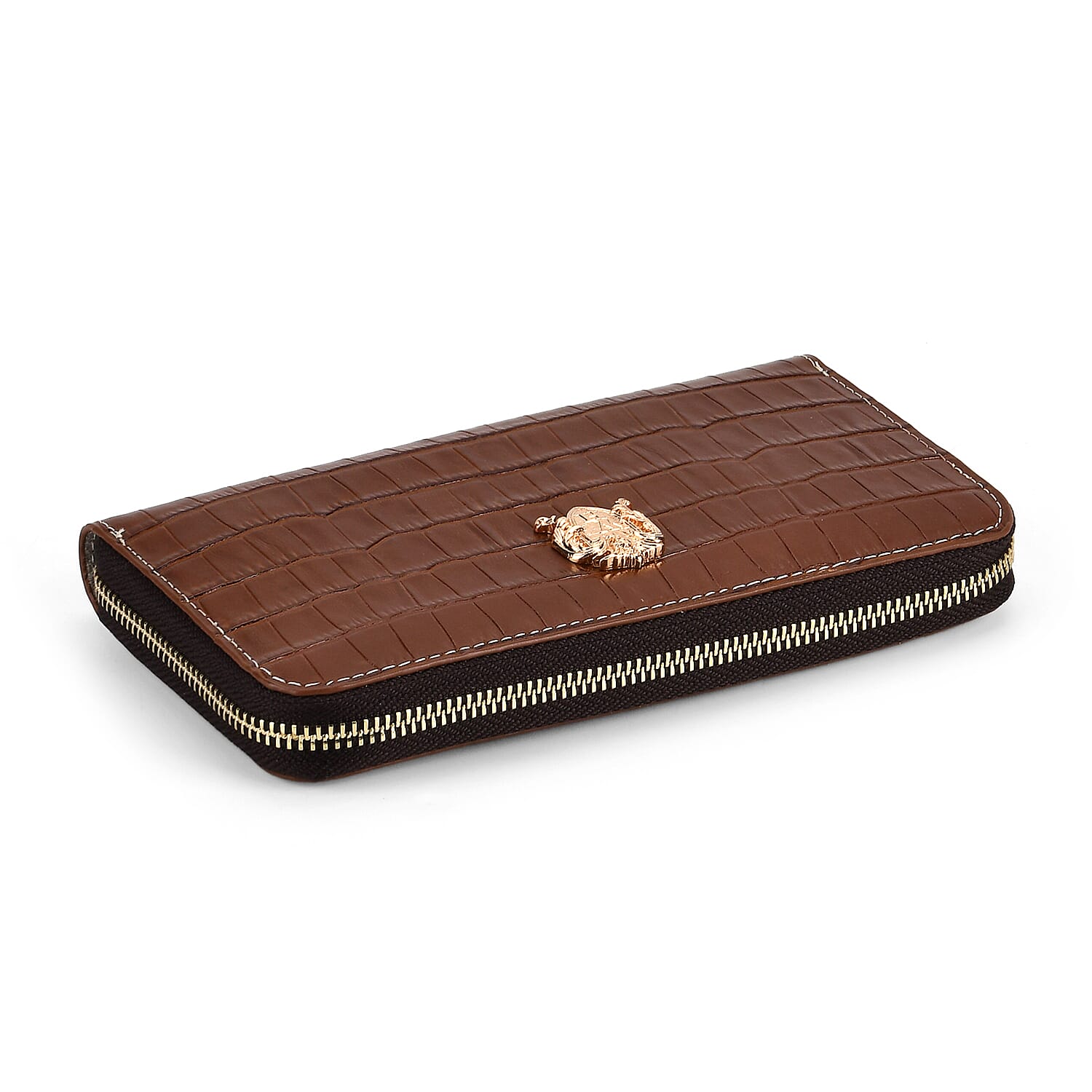 WILLIAM HUNT RFID Croc Embossed 100% Genuine Leather Wallet - Brown