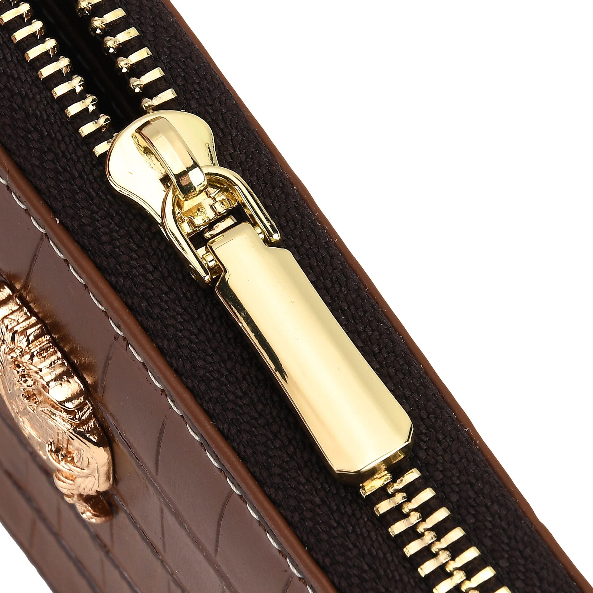 WILLIAM HUNT RFID Croc Embossed 100% Genuine Leather Wallet - Brown