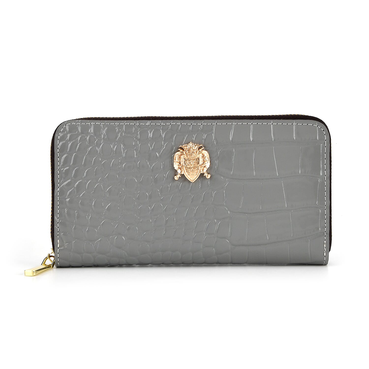 WILLIAM HUNT RFID Croc Embossed 100% Genuine Leather Wallet - Grey