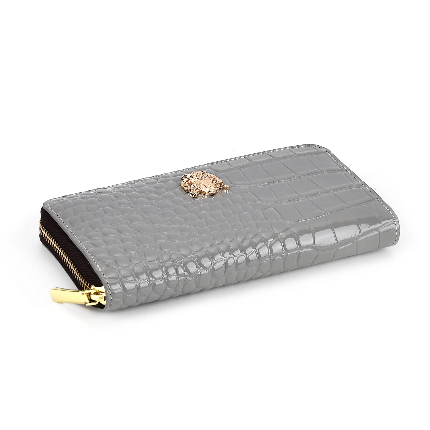 WILLIAM HUNT RFID Croc Embossed 100% Genuine Leather Wallet - Grey