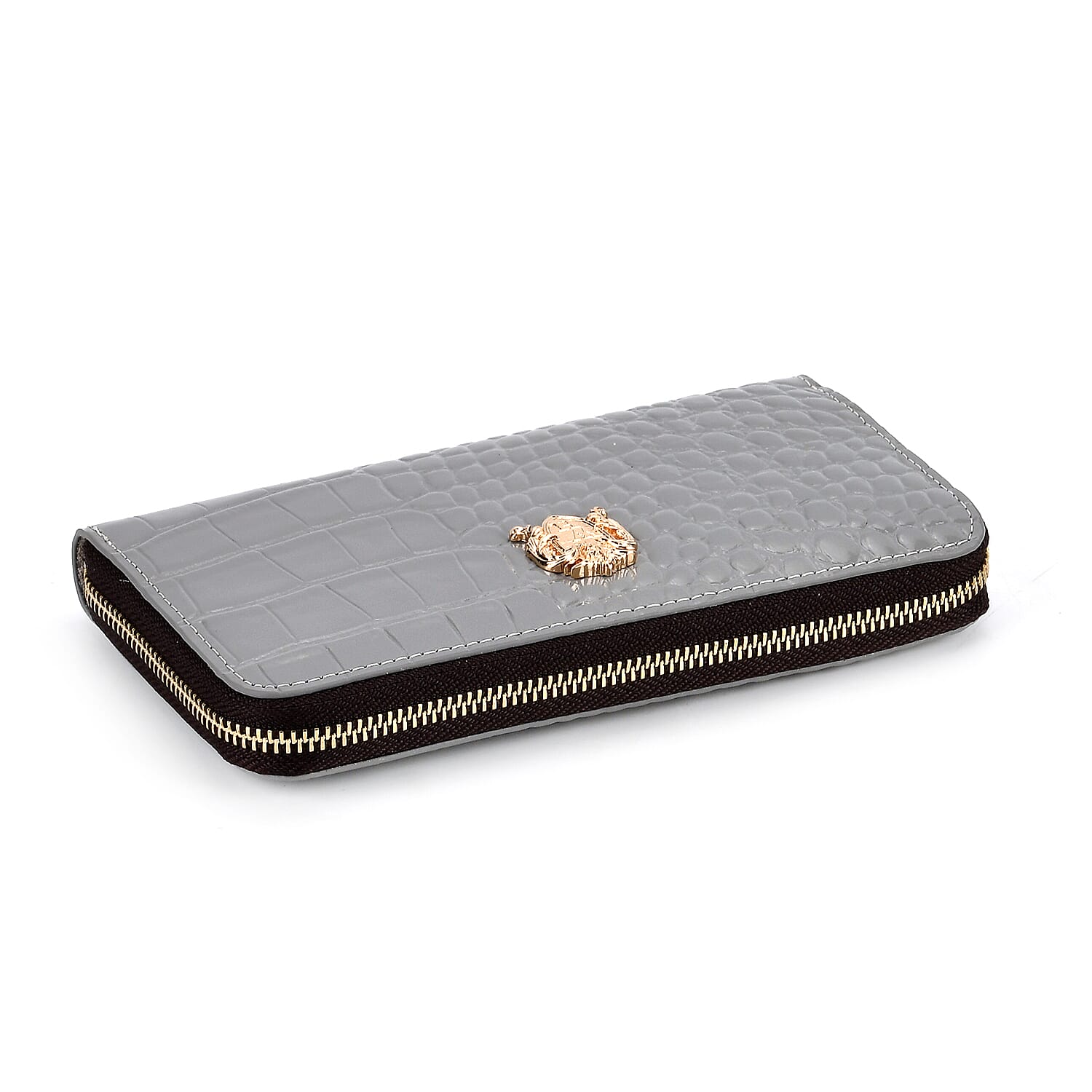 WILLIAM HUNT RFID Croc Embossed 100% Genuine Leather Wallet - Grey