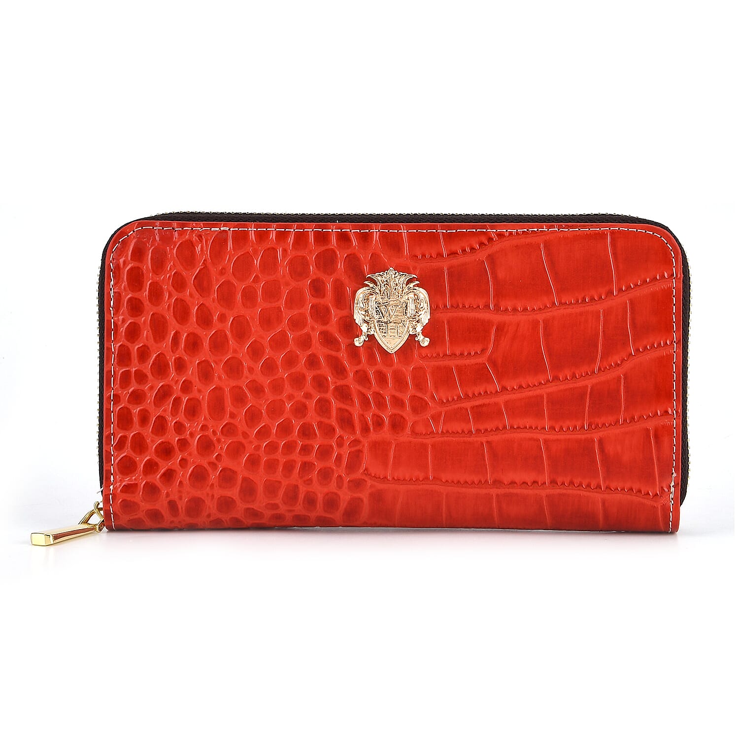 WILLIAM HUNT RFID Croc Embossed 100% Genuine Leather Wallet - Red