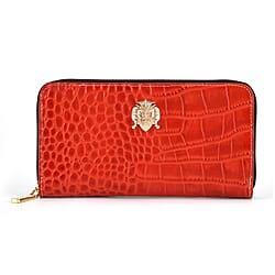 WILLIAM HUNT RFID Croc Embossed 100% Genuine Leather Wallet - Beige