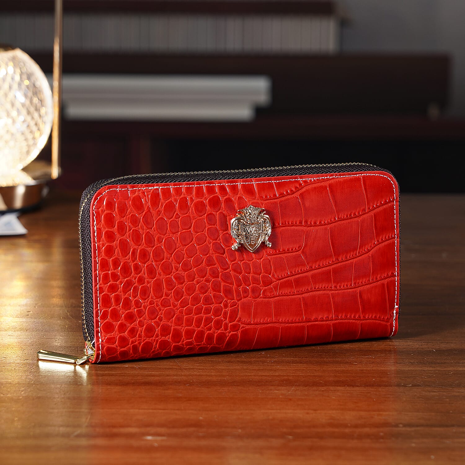 WILLIAM HUNT RFID Croc Embossed 100% Genuine Leather Wallet - Red
