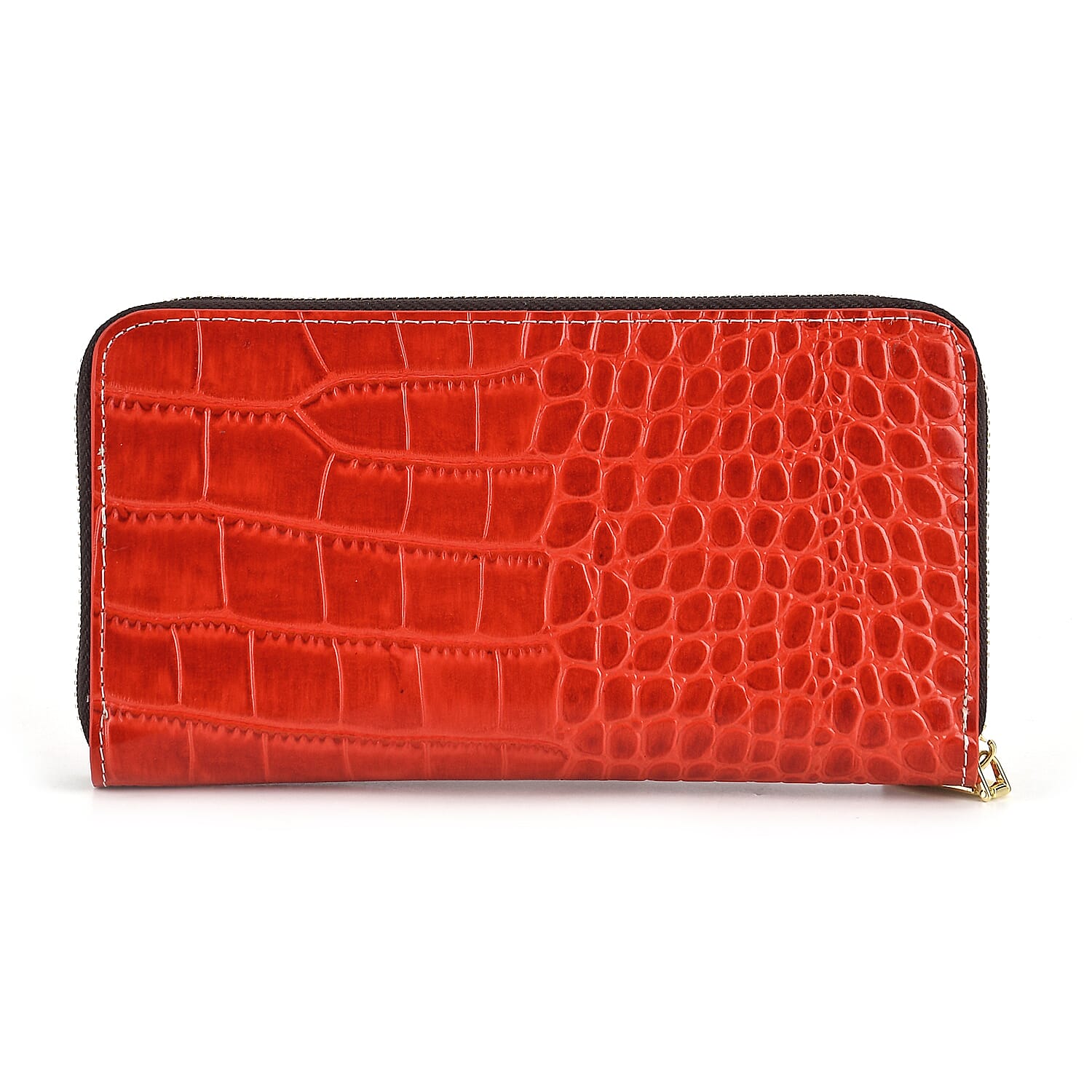 WILLIAM HUNT RFID Croc Embossed 100% Genuine Leather Wallet - Red