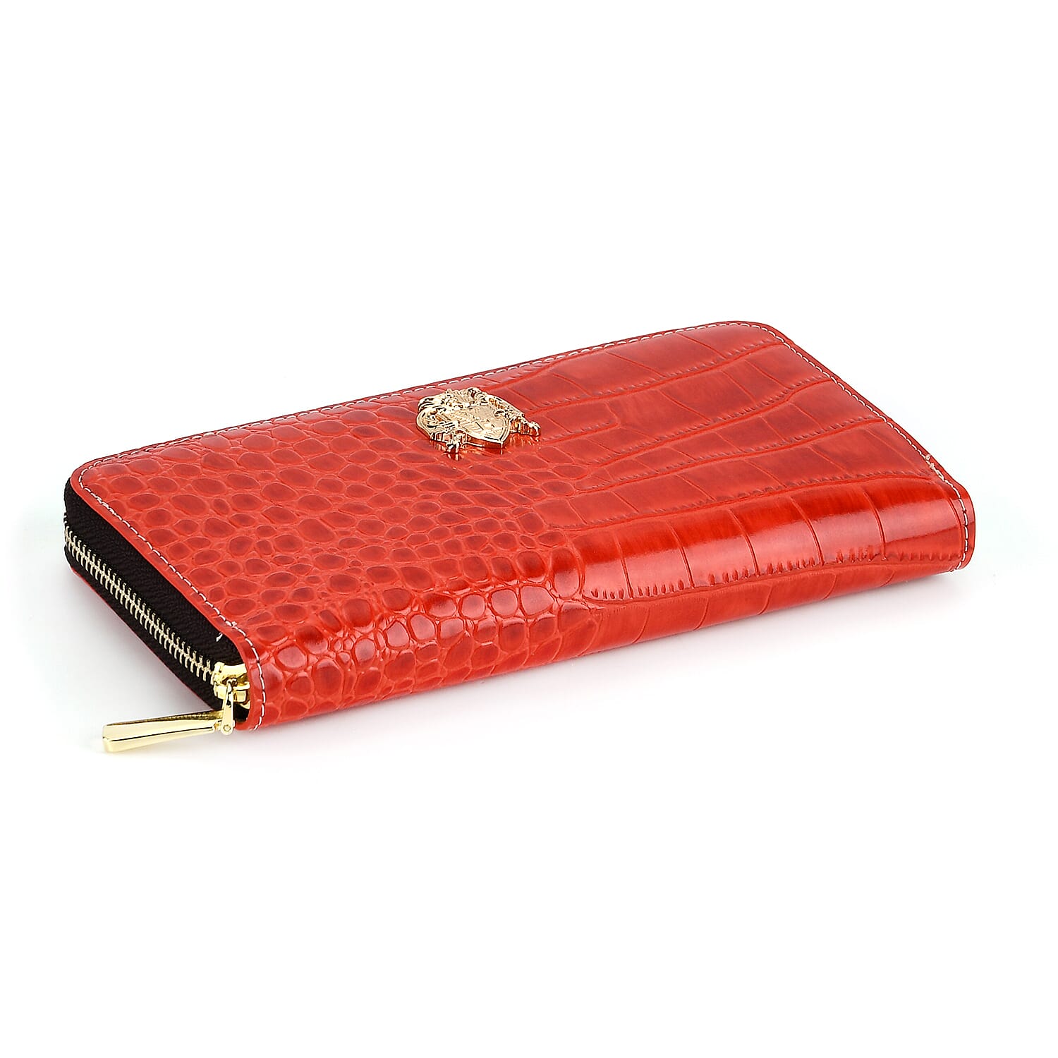 WILLIAM HUNT RFID Croc Embossed 100% Genuine Leather Wallet - Red