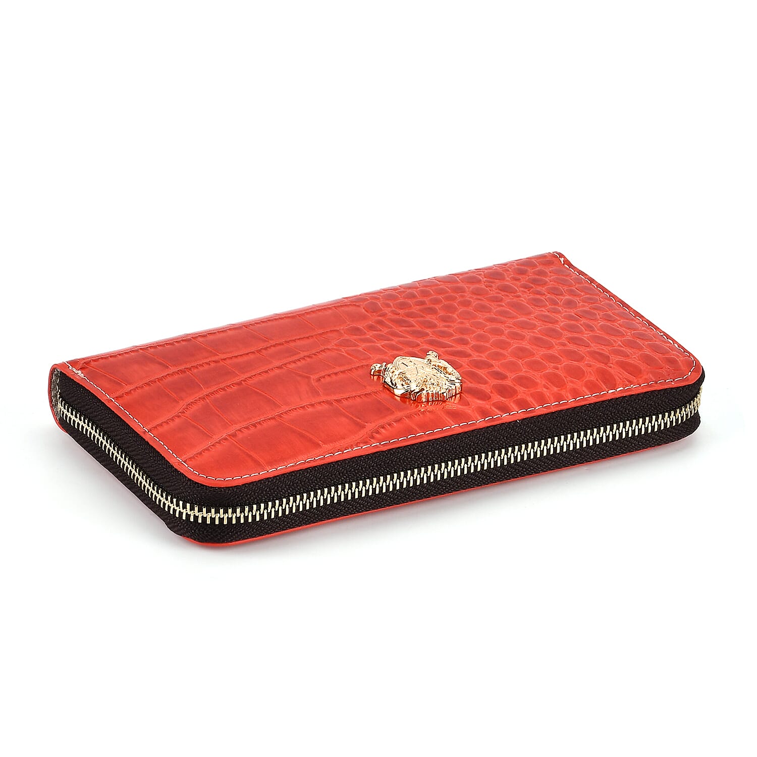 WILLIAM HUNT RFID Croc Embossed 100% Genuine Leather Wallet - Red