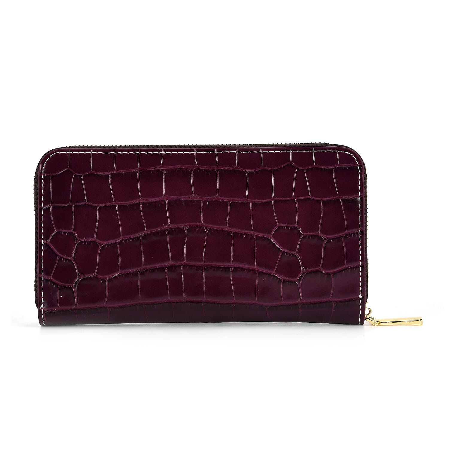 WILLIAM HUNT RFID Croc Embossed 100% Genuine Leather Wallet - Plum