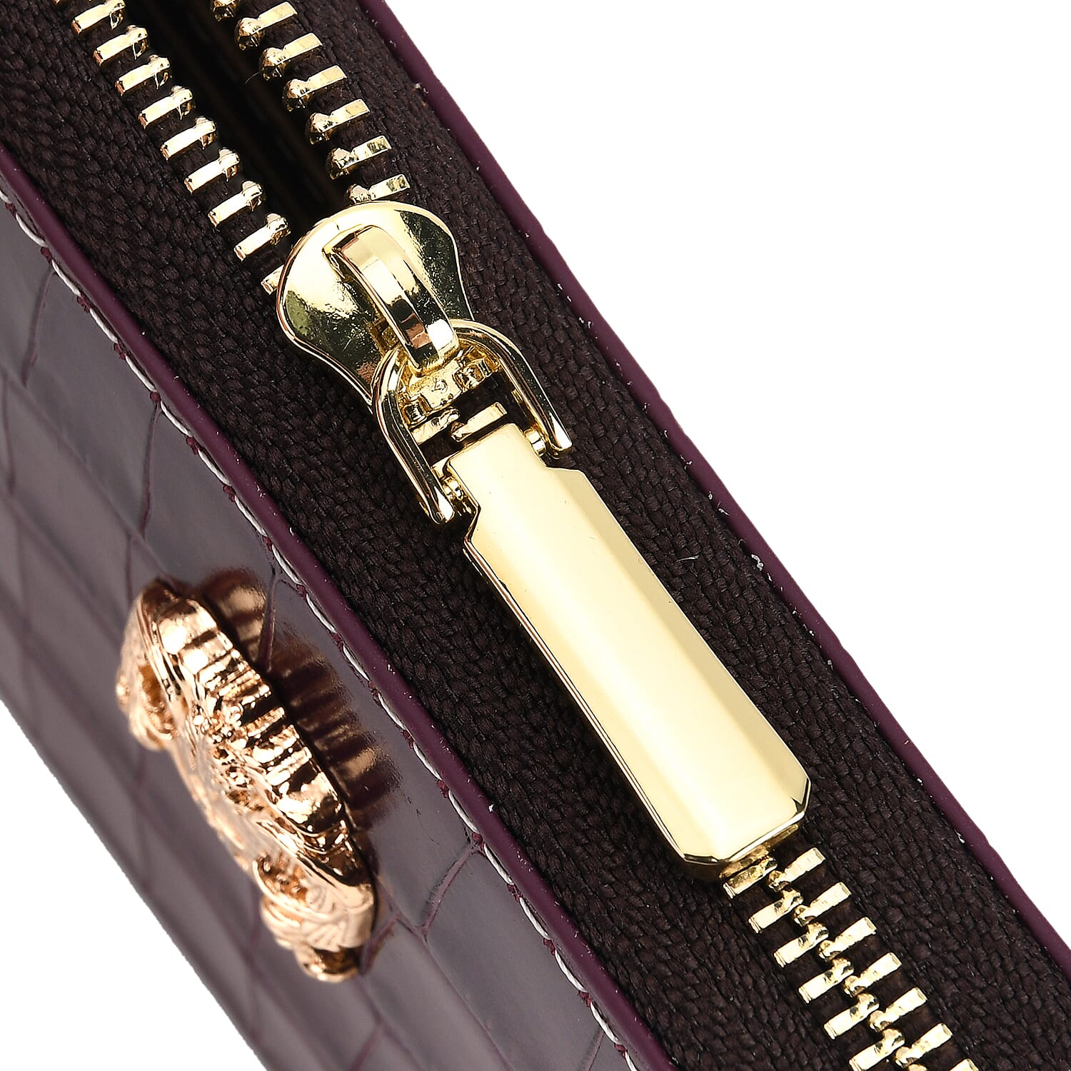 WILLIAM HUNT RFID Croc Embossed 100% Genuine Leather Wallet - Plum