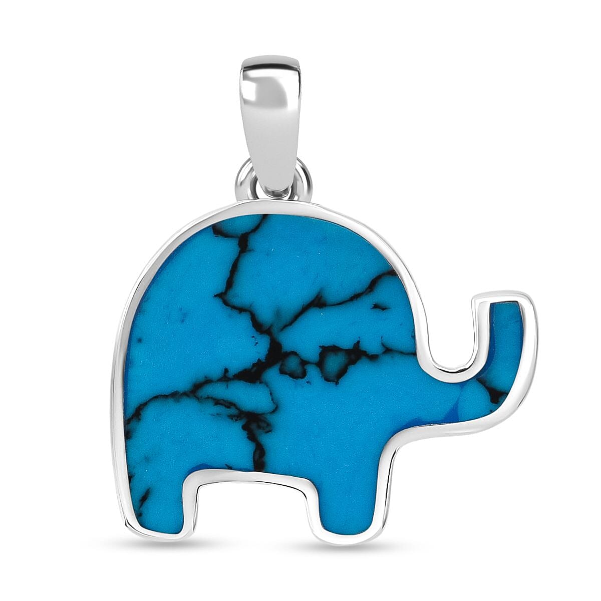 Blue Turquoise Elephant Pendant Sterling Silver