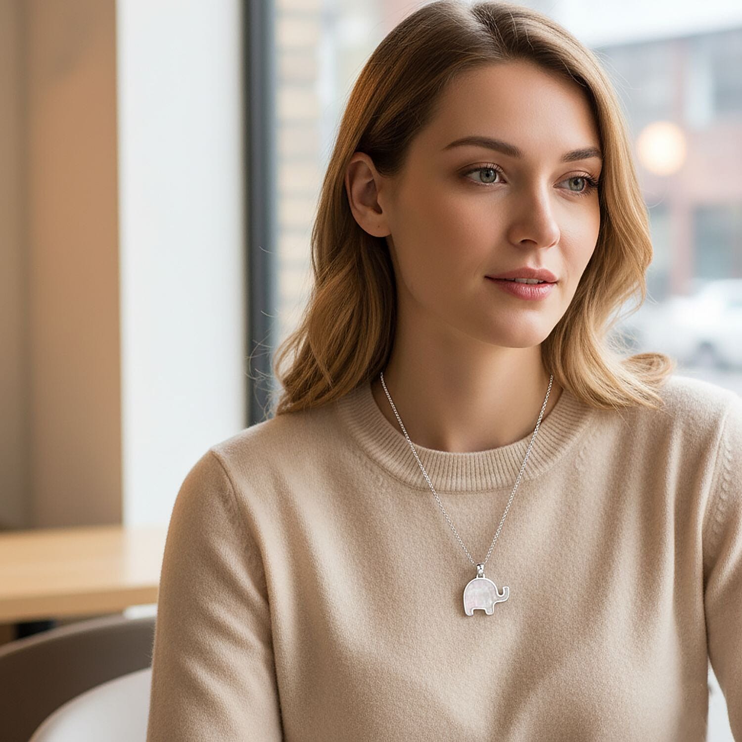 Mother Of Pearl Elephant Pendant Sterling Silver