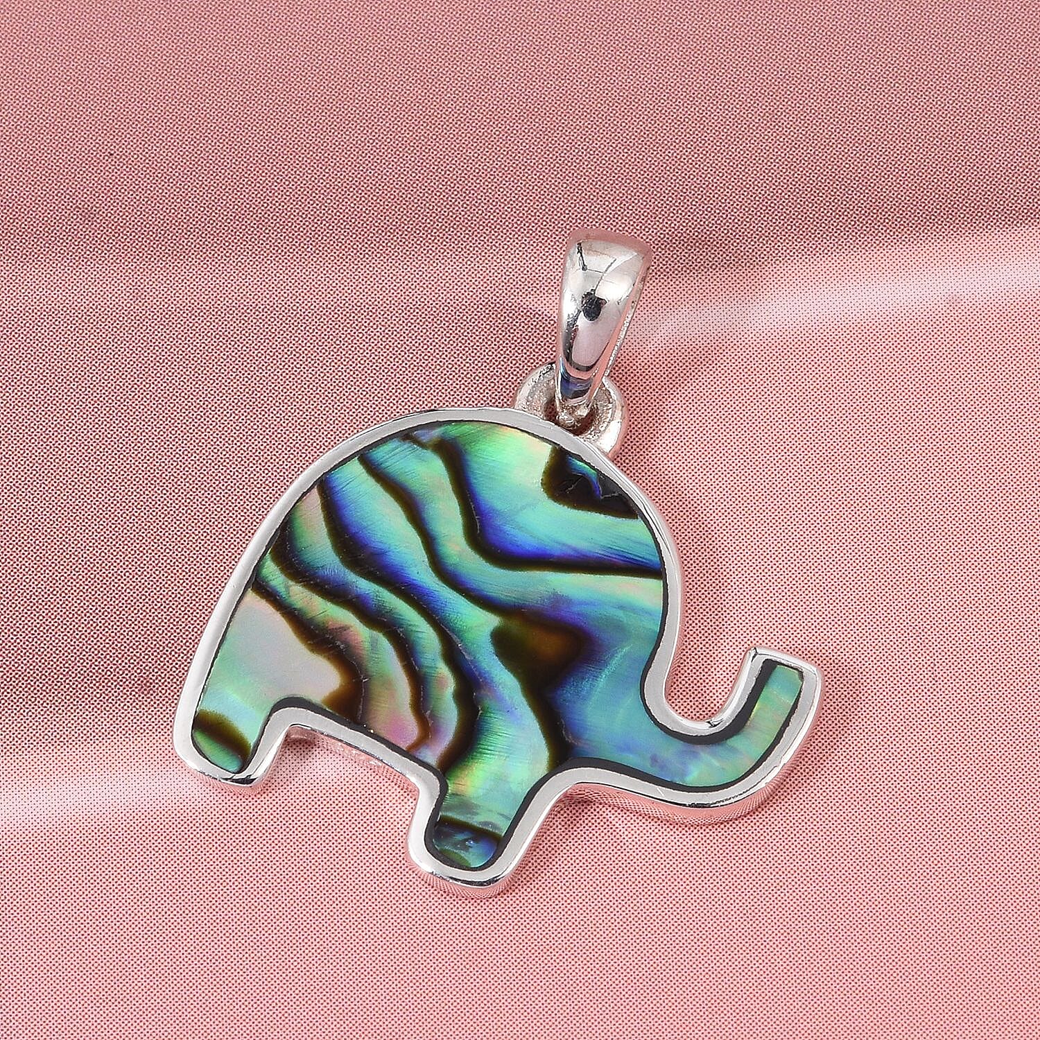 Abalone Shell Elephant Pendant Sterling Silver