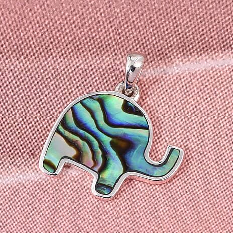 Abalone Shell Elephant Pendant Sterling Silver