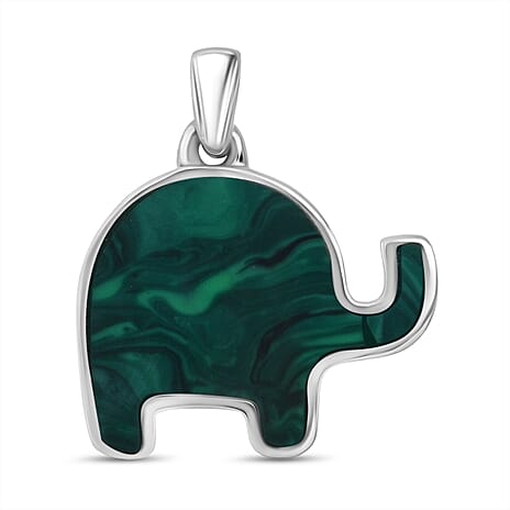 Malachite Elephant Pendant Sterling Silver