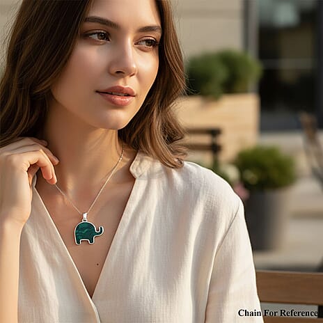 Malachite Elephant Pendant Sterling Silver