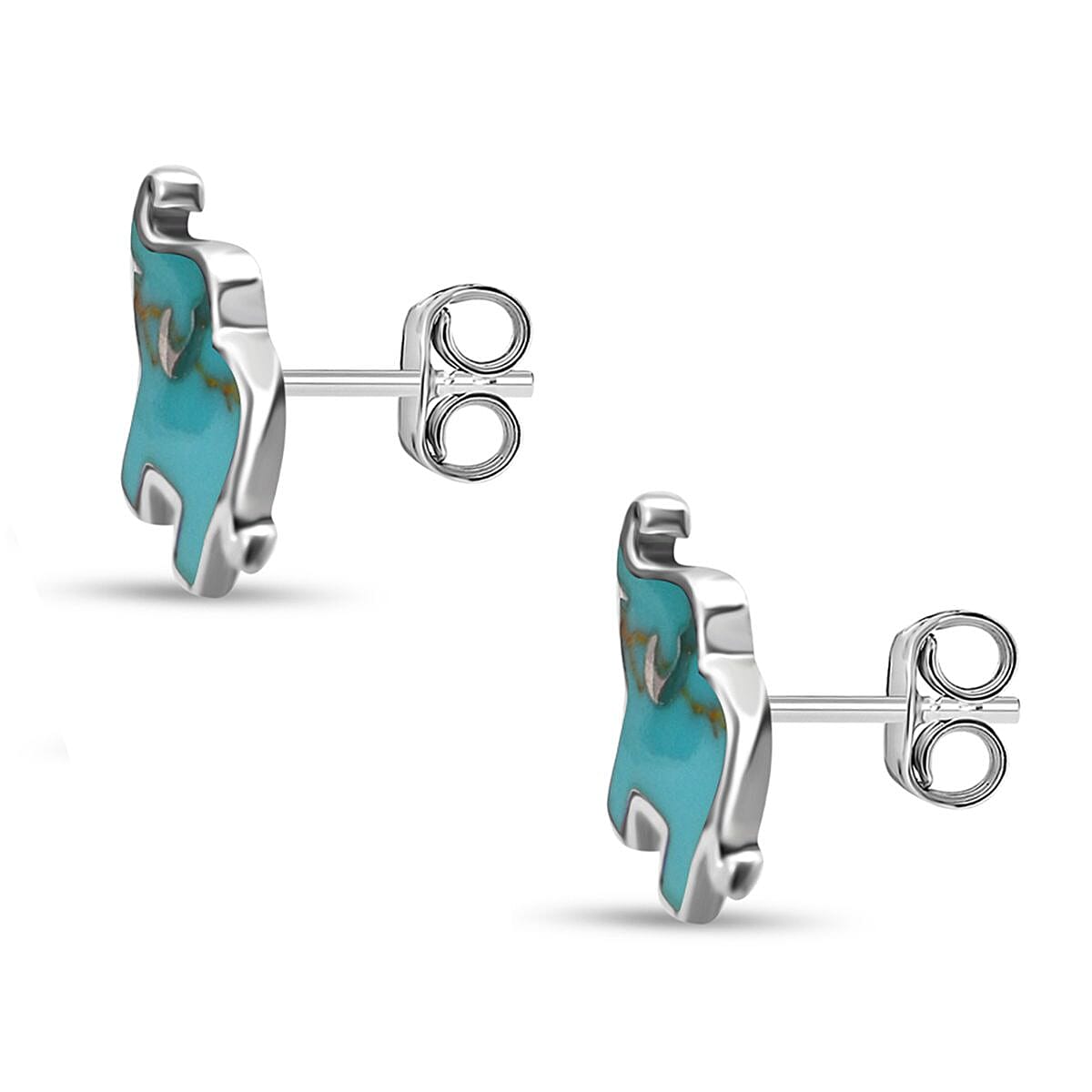Greenish Blue Turquoise Elephant Earring with Push Back Sterling Silver