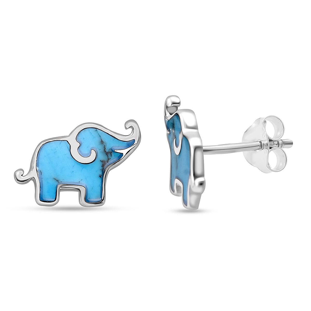 Blue Turquoise Elephant Earring with Push Back Sterling Silver