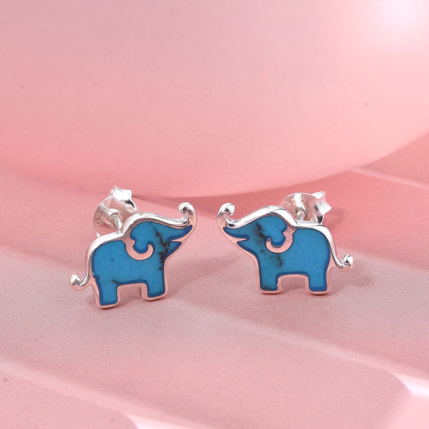 Blue Turquoise Elephant Earring with Push Back Sterling Silver