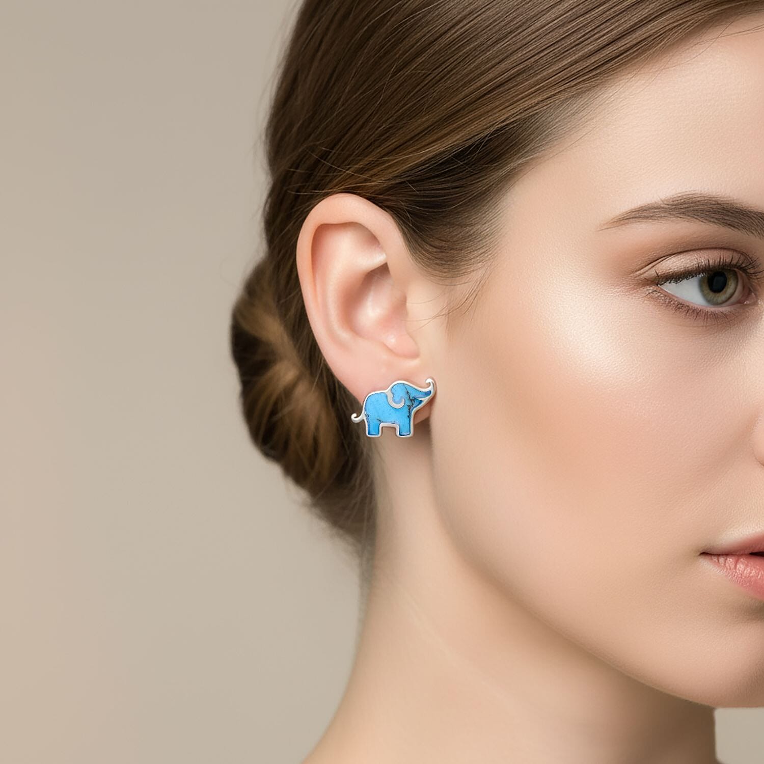 Blue Turquoise Elephant Earring with Push Back Sterling Silver