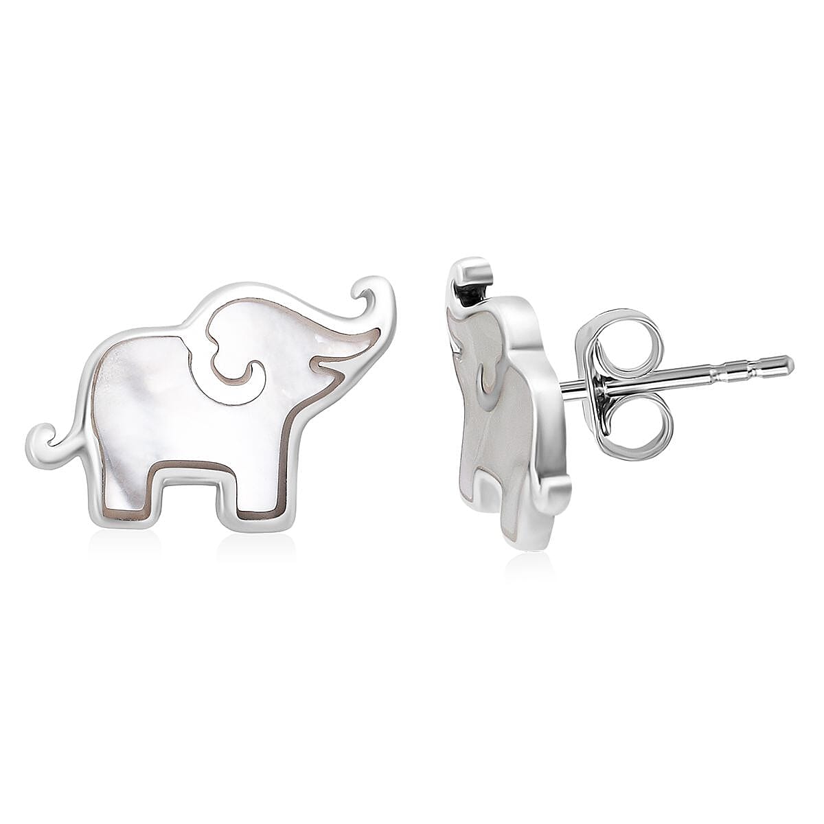 Mother Of Pearl Elephant Earring with Push Back Sterling Silver