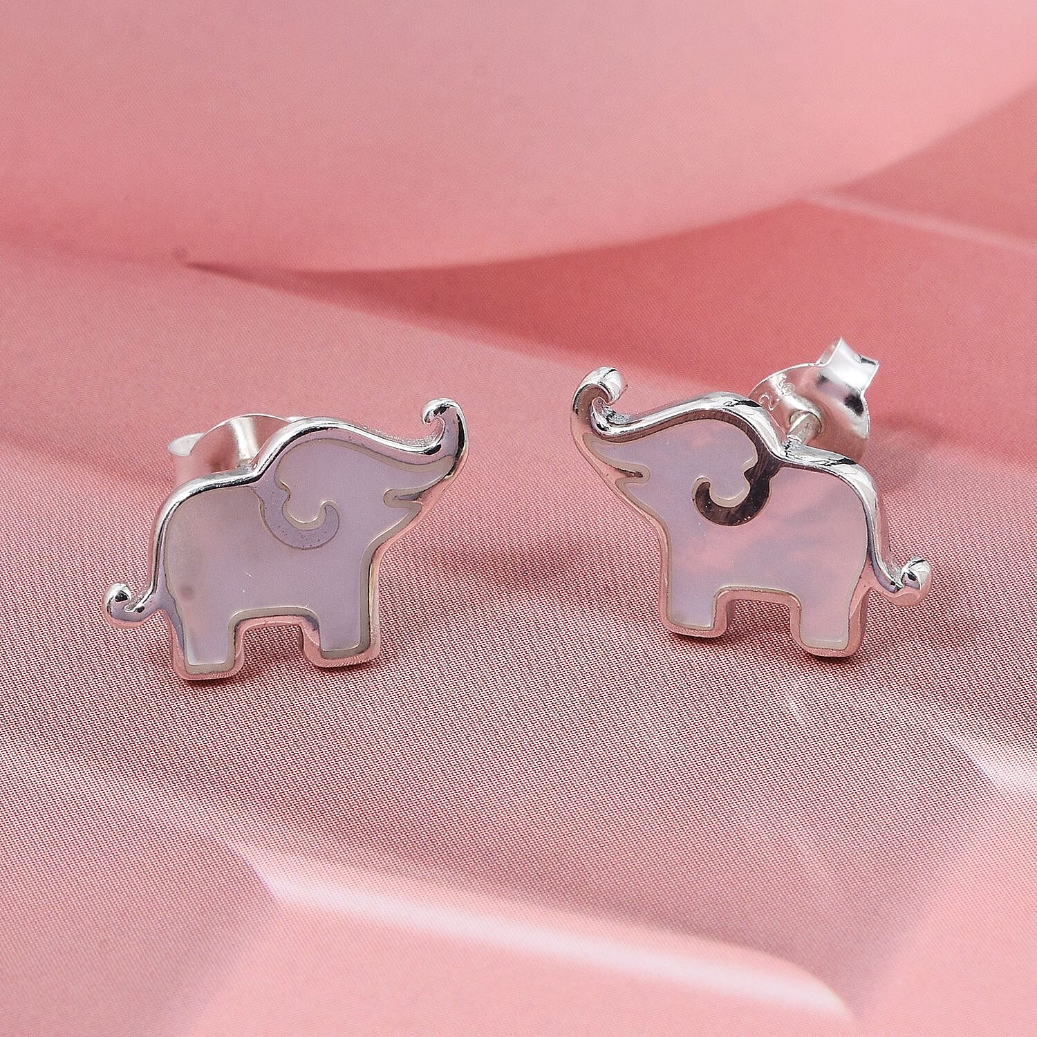 Mother Of Pearl Elephant Earring with Push Back Sterling Silver