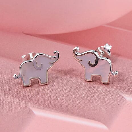 Mother Of Pearl Elephant Earring with Push Back Sterling Silver