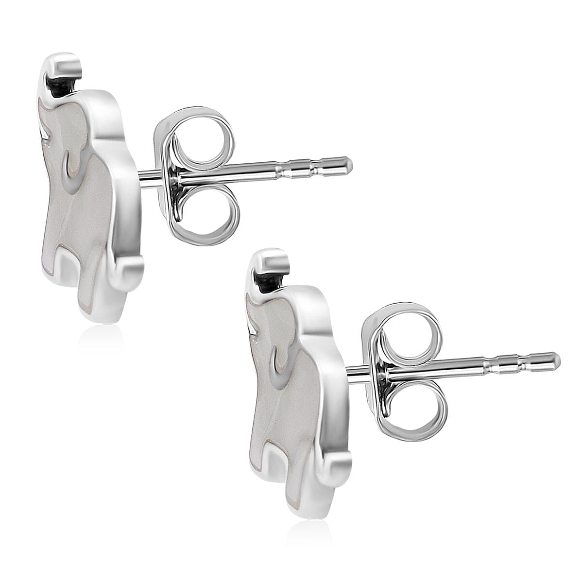 Mother Of Pearl Elephant Earring with Push Back Sterling Silver