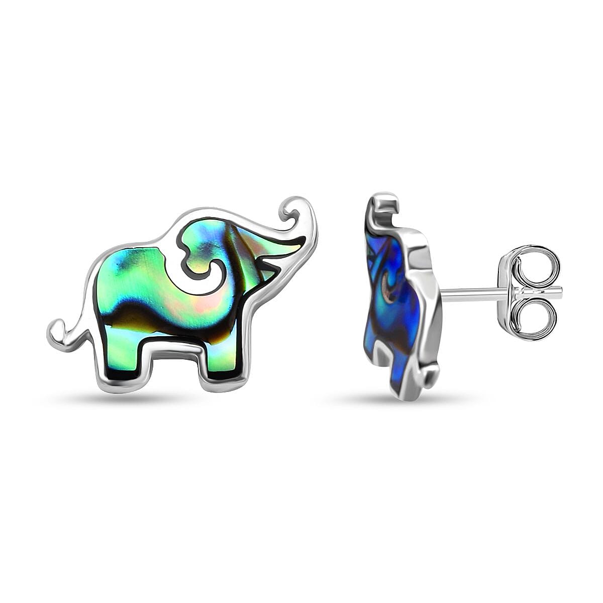 Abalone Shell Elephant Earring with Push Back Sterling Silver