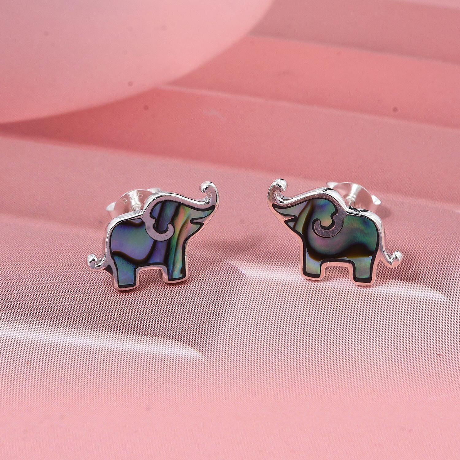 Abalone Shell Elephant Earring with Push Back Sterling Silver