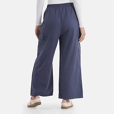 - Maisi Lightweight Cargo Trousers with Elasticated Waist (Size - L) - Navy Blue