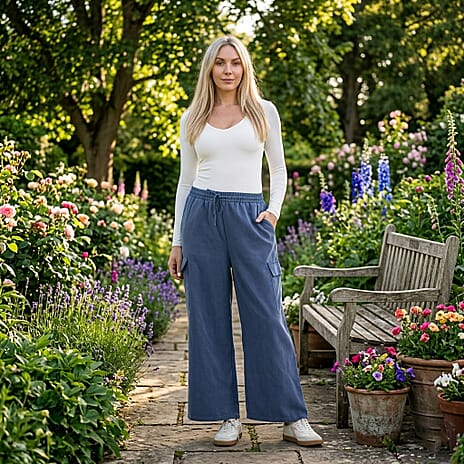 - Maisi Lightweight Cargo Trousers with Elasticated Waist (Size - XXL) - Navy Blue