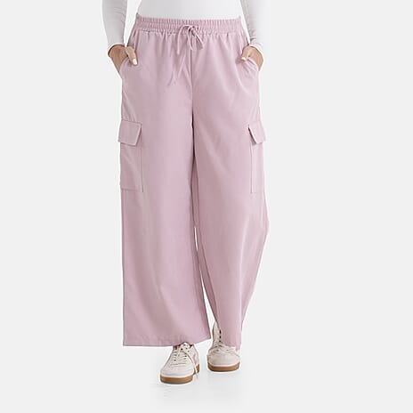 - Maisi Lightweight Cargo Trousers with Elasticated Waist (Size - L) - Pink