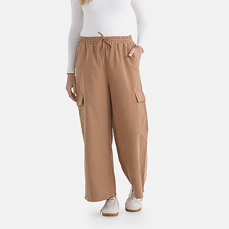 - Maisi Lightweight Cargo Trousers with Elasticated Waist (Size - XL) - Brown