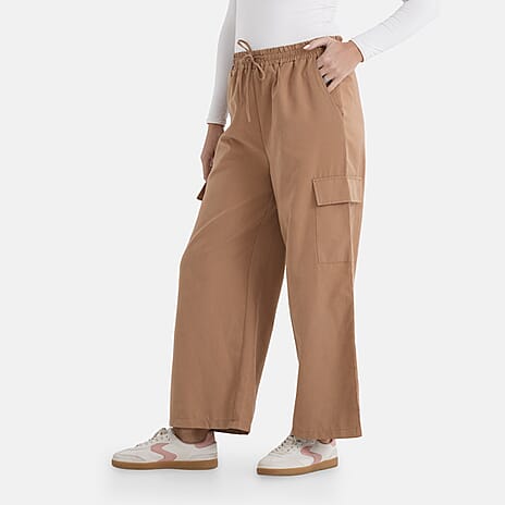 - Maisi Lightweight Cargo Trousers with Elasticated Waist (Size - XL) - Brown