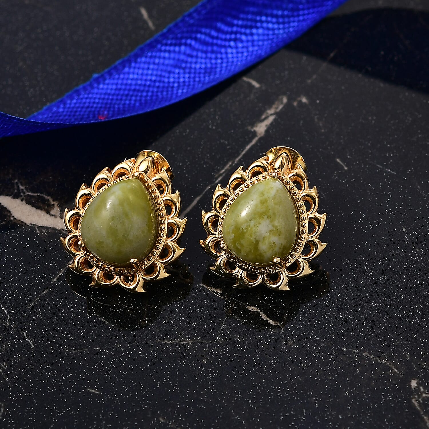 EverTrue Connemara Marble Earring in Yellow Gold Tone 9.61 Ct.