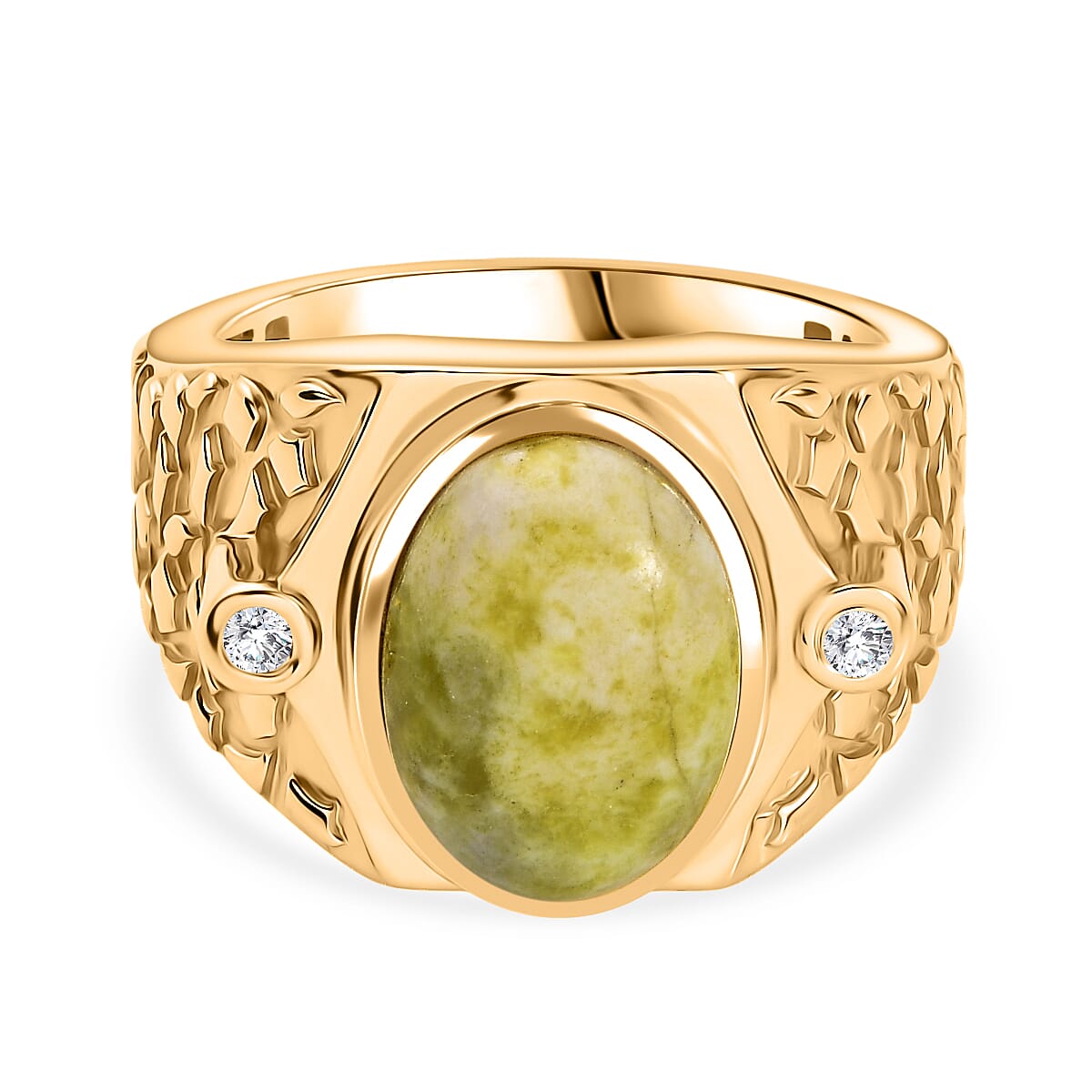 EverTrue Connemara Marble & White Zircon Mens Ring in Yellow Gold Tone 8.90 Ct.