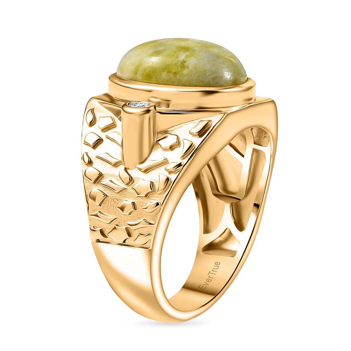 EverTrue Connemara Marble & White Zircon Mens Ring in Yellow Gold Tone 8.90 Ct.