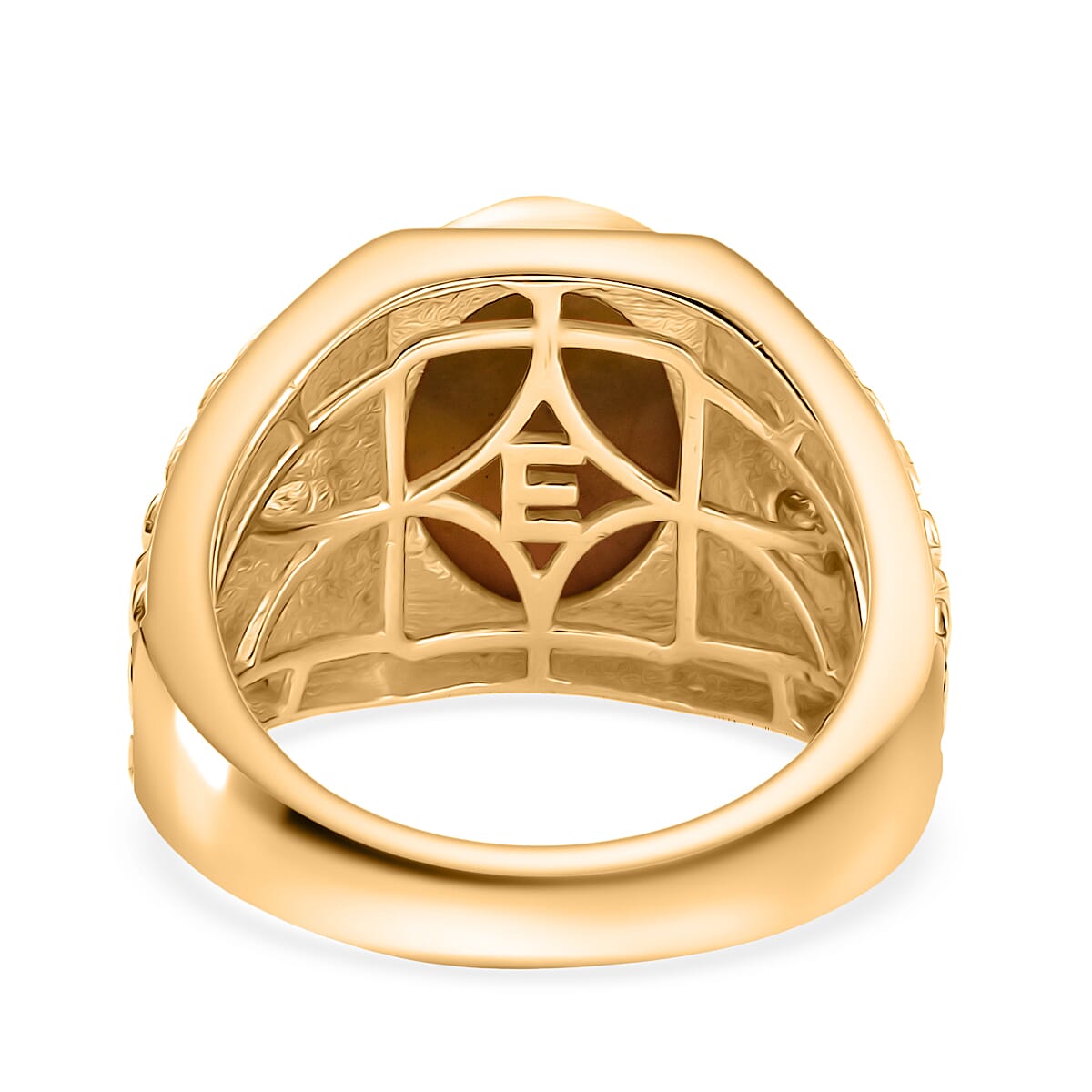 EverTrue Connemara Marble & White Zircon Mens Ring in Yellow Gold Tone 8.90 Ct.