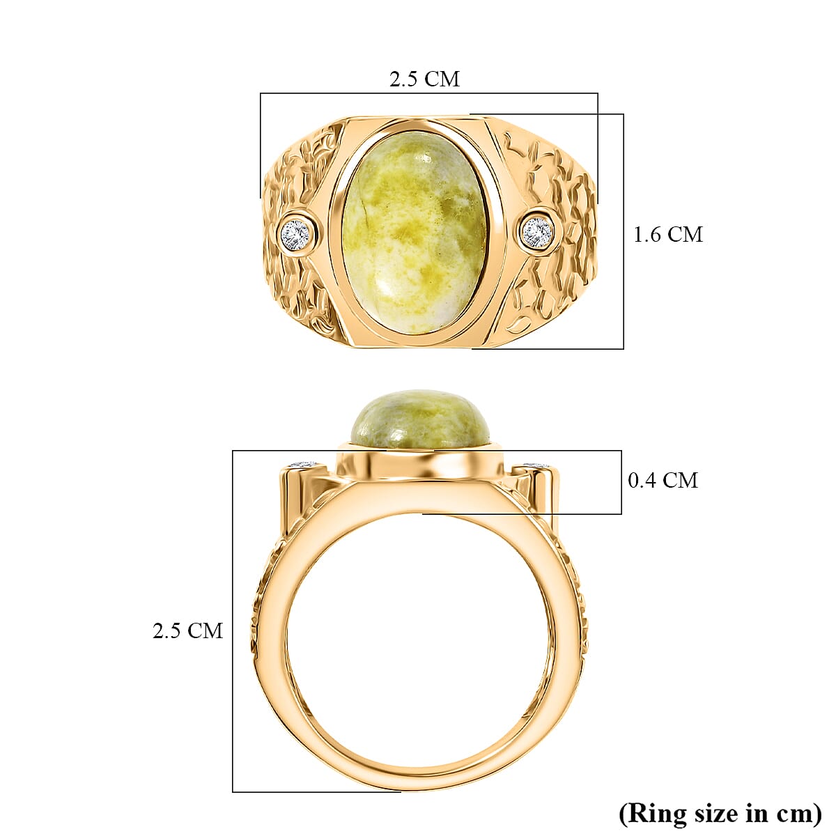 EverTrue Connemara Marble & White Zircon Mens Ring in Yellow Gold Tone 8.90 Ct.