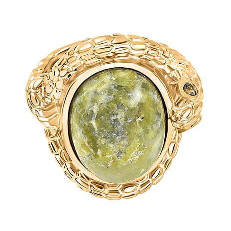 EverTrue Connemara Marble & Green Sapphire Living Creature Ring in Yellow Gold Plated 9.79 Ct.