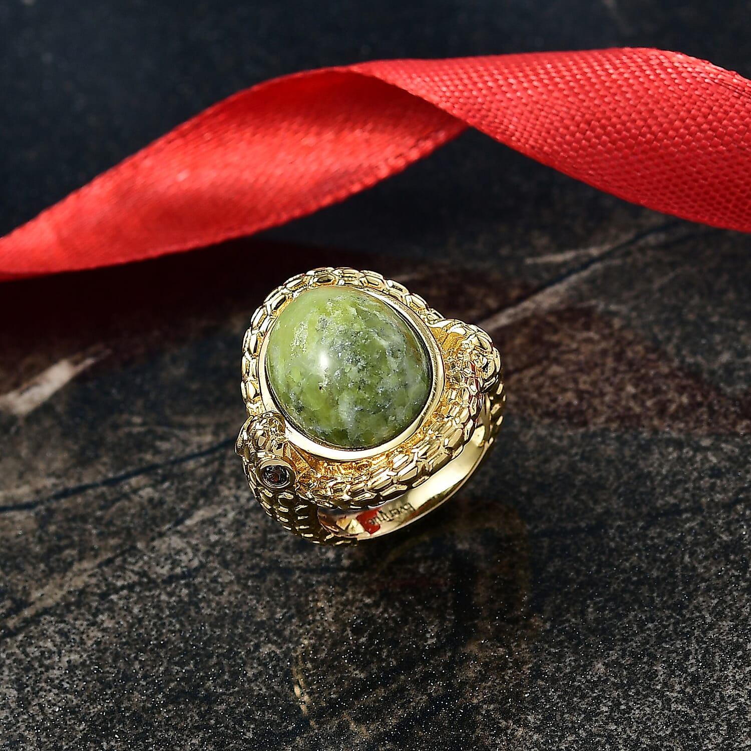 EverTrue Connemara Marble & Green Sapphire Living Creature Ring in Yellow Gold Plated 9.79 Ct.